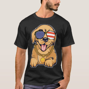 Cute Golden Retriever With USA Sunglasses Patrioti T-Shirt