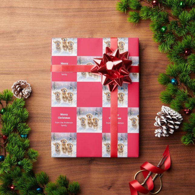 Cute Golden Retrievers In Snow Puppy Christmas Wrapping Paper (Holiday Gift)