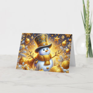 Cute Golden Snowman Holiday Christmas Card