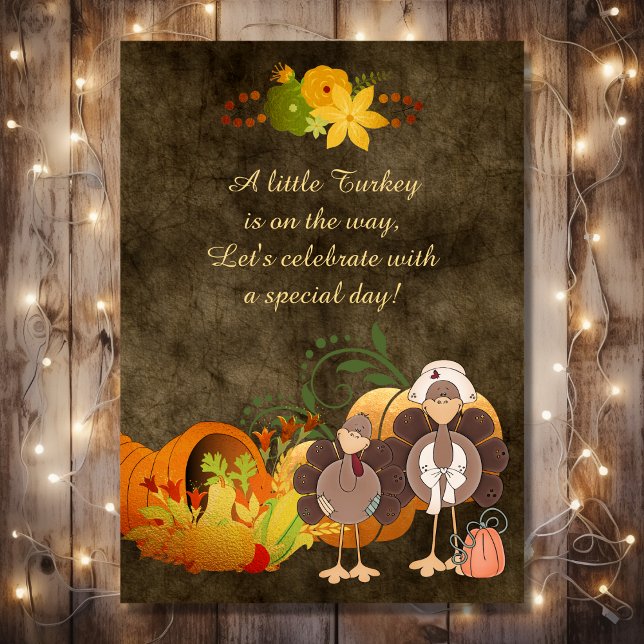 Cute Golden Thanksgiving Boy Turkey Baby Shower Invitation (Front - Cute Golden Thanksgiving Boy Turkey Baby Shower Invitation)