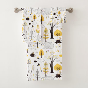 Cute Golden Woods Scene Pattern Bath Towel Set