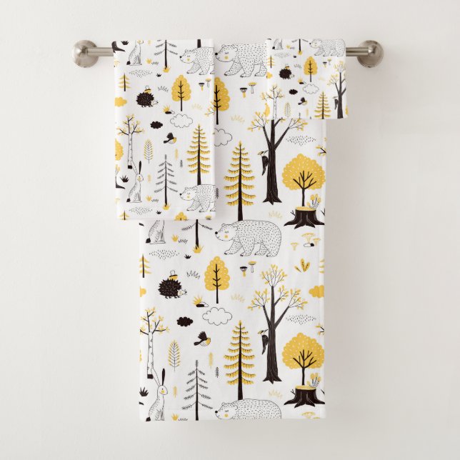 Cute Golden Woods Scene Pattern Bath Towel Set (Insitu)