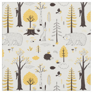 Cute Golden Woods Scene Pattern Fabric