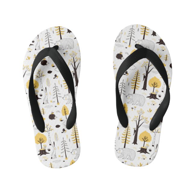 Cute Golden Woods Scene Pattern Kid's Jandals (Footbed)