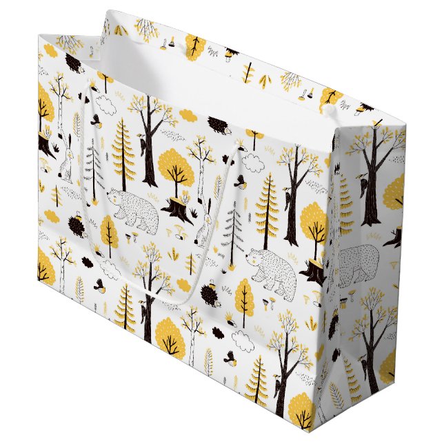 Cute Golden Woods Scene Pattern Large Gift Bag (Front Angled)