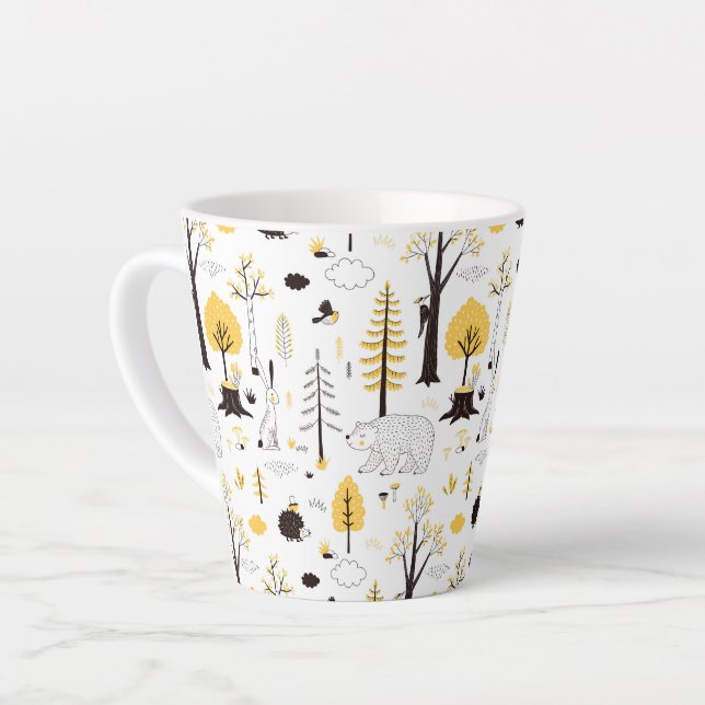 Cute Golden Woods Scene Pattern Latte Mug (Left Angle)