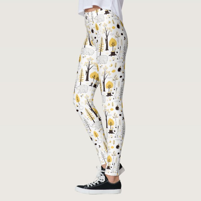 Cute Golden Woods Scene Pattern Leggings (Left)