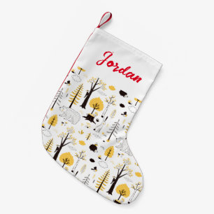 Cute Golden Woods Scene Pattern Small Christmas Stocking