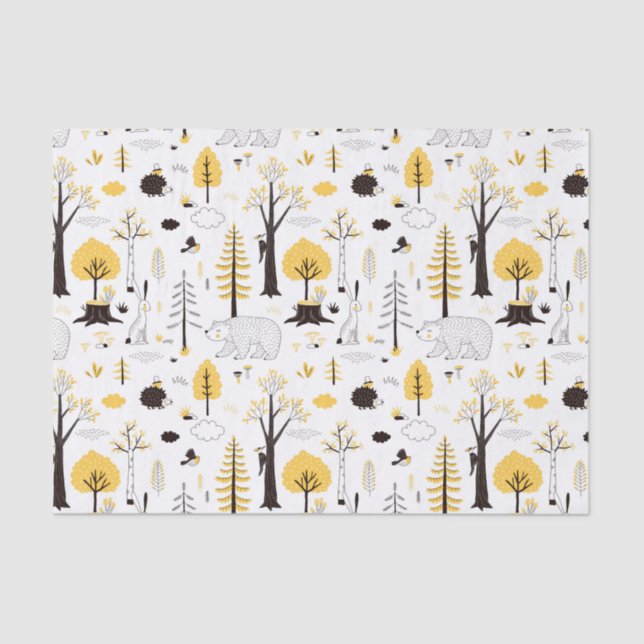Cute Golden Woods Scene Pattern Tissue Paper (Front)