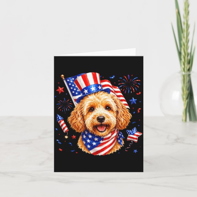 Cute Goldendoodle Aamerican Flag 4th Of July Men Card (Front)