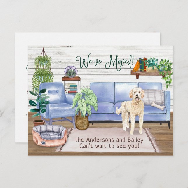 Cute Goldendoodle Cosy New Home Moving        Announcement Postcard (Front/Back)