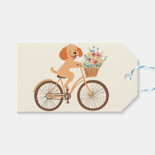 Cute Goldendoodle Dog Biking Spring Flowers Gift Tags