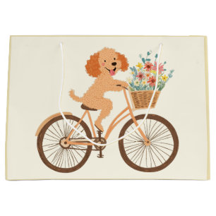 Cute Goldendoodle Dog Biking Spring Flowers Large Gift Bag