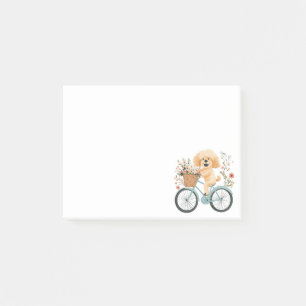Cute Goldendoodle Dog Biking Spring Flowers Post-it Notes
