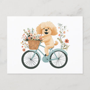 Cute Goldendoodle Dog Biking Spring Flowers Postcard