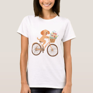 Cute Goldendoodle Dog Biking Spring Flowers T-Shirt