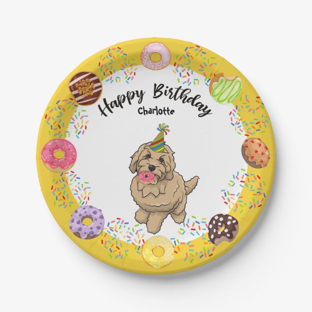 Cute Goldendoodle Dog Birthday Party Paper Plate (Front)