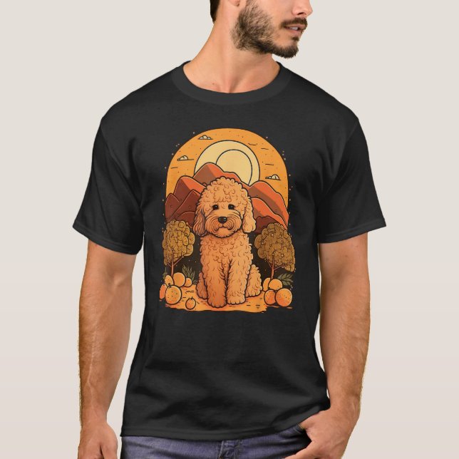 Cute Goldendoodle Dog on Golden Doodle T-Shirt (Front)