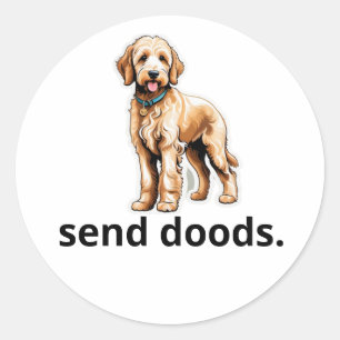 Cute Goldendoodle Dog "Send Doods" Classic Round Sticker