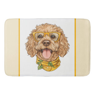 Cute Goldendoodle Dog Sunglasses Oranges Bath Mat