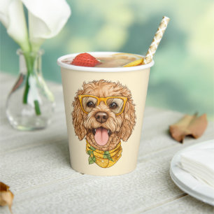 Cute Goldendoodle Dog Sunglasses Oranges Paper Cups