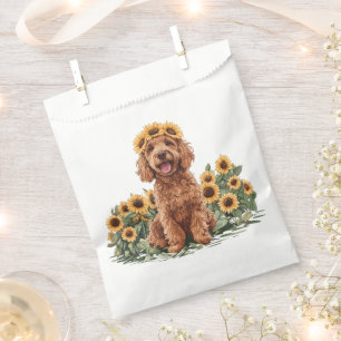 Cute Goldendoodle Dog Wearing A Sunflower Crown Favour Bags