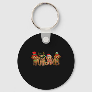 Cute Goldendoodle Dogs Christmas Lights Golden Doo Key Ring