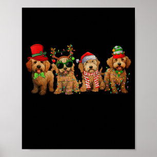 Cute Goldendoodle Dogs Christmas Lights Golden Doo Poster