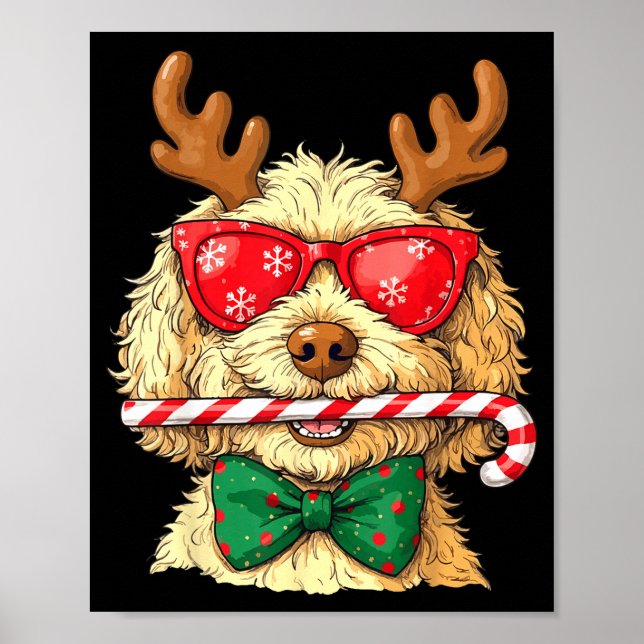 Cute Goldendoodle Dogs Christmas Lights Golden Doo Poster (Front)