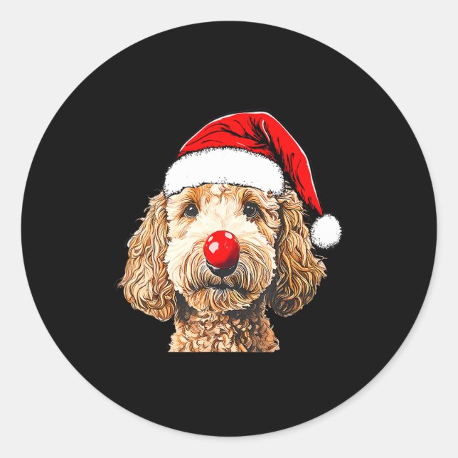 Cute Goldendoodle Dogs Christmas Santa Golden Dood Classic Round Sticker (Front)