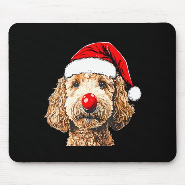 Cute Goldendoodle Dogs Christmas Santa Golden Dood Mouse Pad (Front)