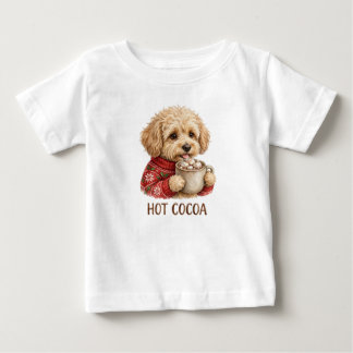 Cute Goldendoodle Drinking Hot Cocoa Christmas Swe Baby T-Shirt