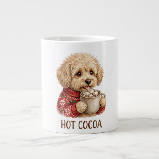 Cute Goldendoodle Drinking Hot Cocoa Christmas Swe Large Coffee Mug