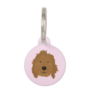 Cute Goldendoodle Face Pink Pet Tag