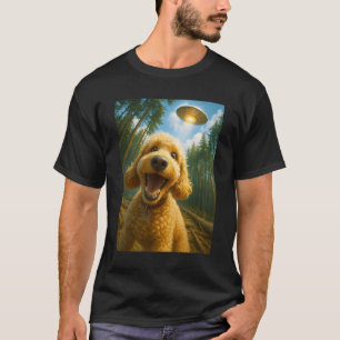 Cute Goldendoodle Golden Doodle Selfie With UFO In T-Shirt