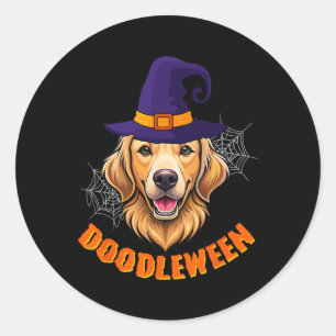 Cute Goldendoodle Halloween Spooky Golden Doodle D Classic Round Sticker