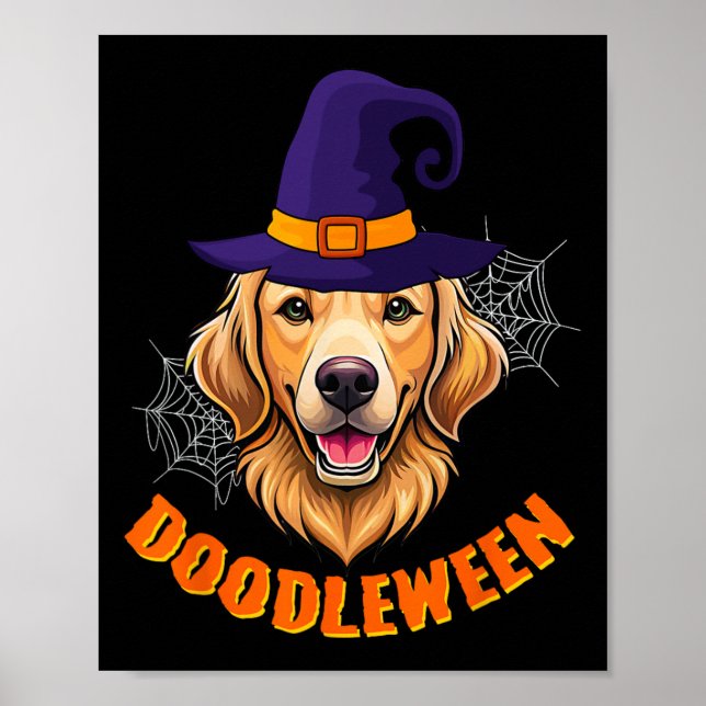 Cute Goldendoodle Halloween Spooky Golden Doodle D Poster (Front)