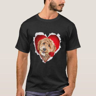 Cute Goldendoodle Rose Heart Valentines Day Couple T-Shirt