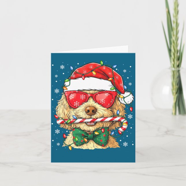 Cute Goldendoodle Santa Hat Xmas Lights Goldendood Card (Front)
