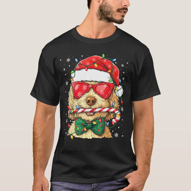 Cute Goldendoodle Santa Hat Xmas Lights Goldendood T-Shirt (Front)