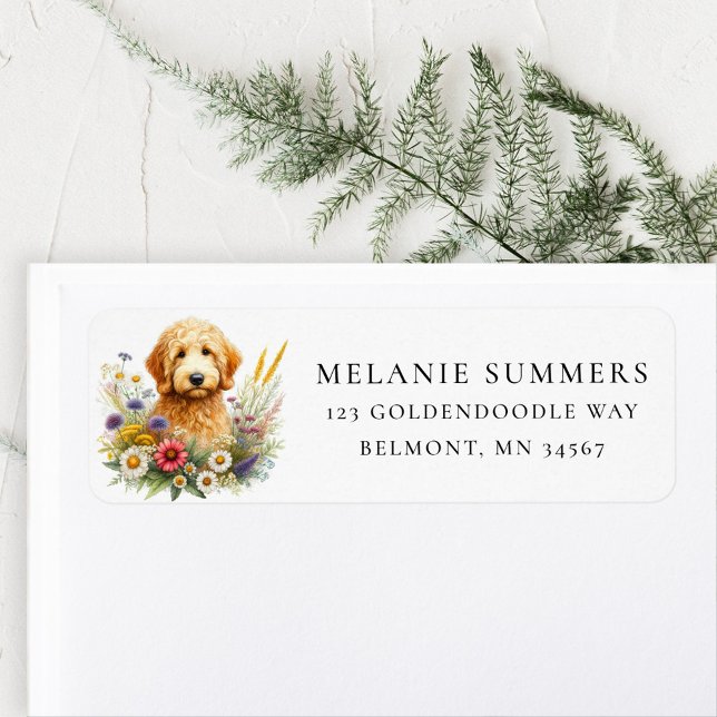 Cute Goldendoodle Wildflower Return Address Label (Creator Uploaded)