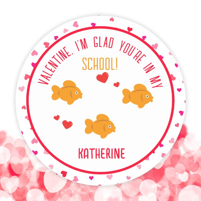 Cute Goldfish Kids Classroom School Valentine Classic Round Sticker (Cute Goldfish Kids Classroom School Valentine Classic Round Sticker)