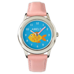 Cute goldfish kid's watch gift with custom name