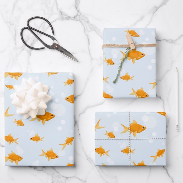 Cute Goldfish Swimming in Water Wrapping Paper Sheet (Front)