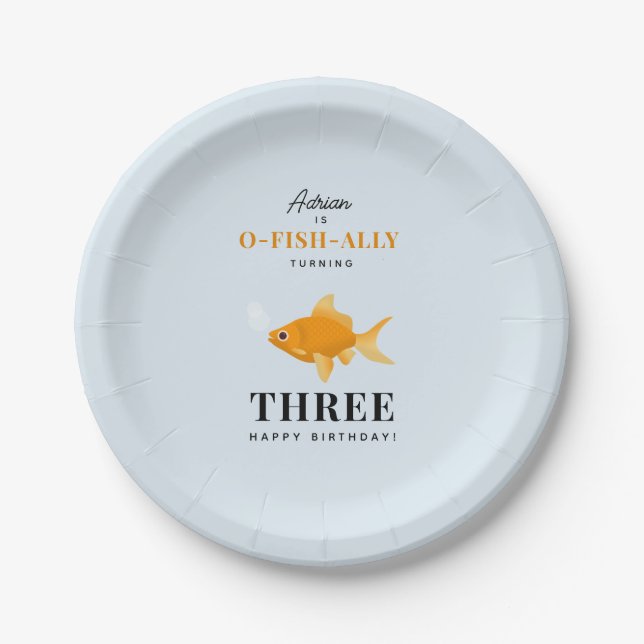 Cute Goldfish Swimming Water Kids Birthday Party Paper Plate (Front)