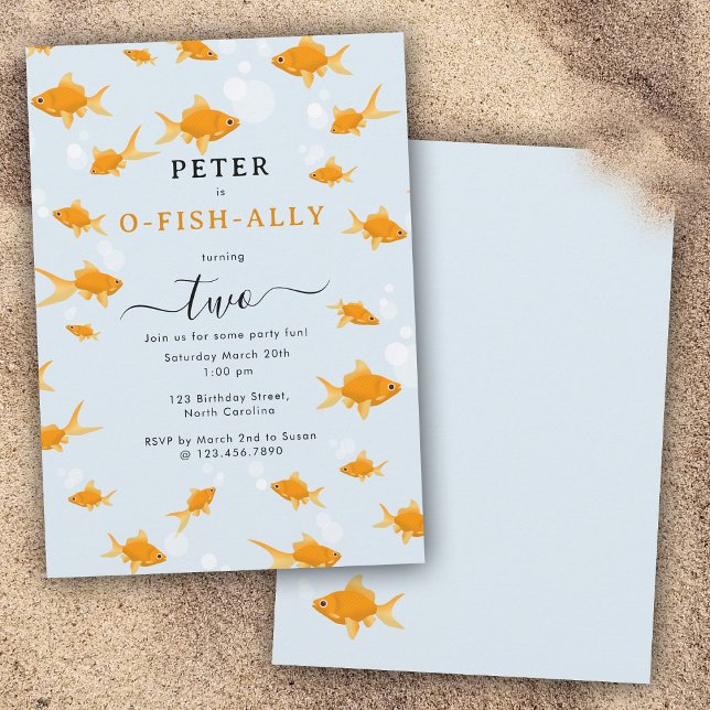 Cute Goldfish Swimming Water O Fish Ally Birthday Invitation (Cute Goldfish Swimming Water O Fish Ally Birthday Invitation)