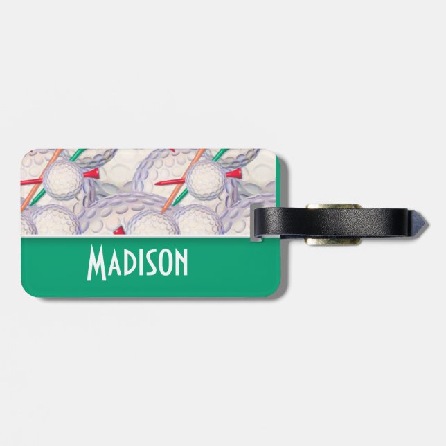 Cute Golf Balls & Tees Pattern Luggage Tag (Back Horizontal)