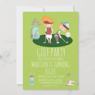 Cute Golf Birthday Party Boy Girl Green Invitation