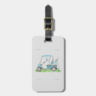 Cute Golf Cart Blue Watercolor Monogram Luggage Tag