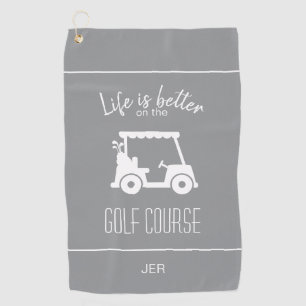 Cute Golf Cart Golfer Golf Course Quote Grey Towel